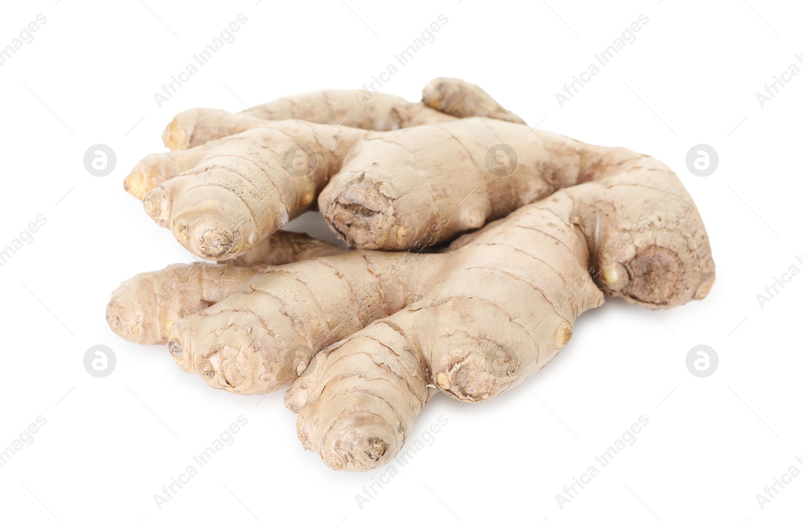 Photo of Fresh ginger isolated on white. Root vegetable