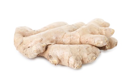 Photo of Fresh ginger isolated on white. Root vegetable