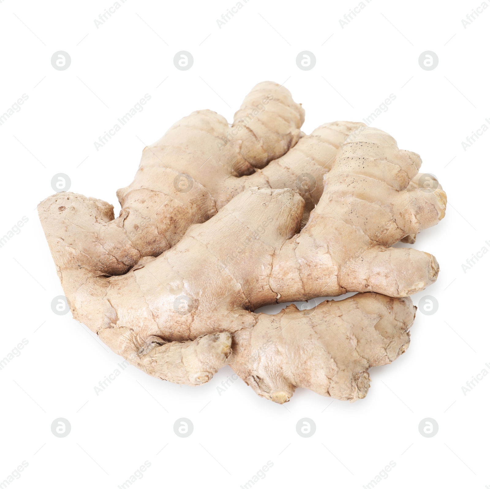 Photo of Fresh ginger isolated on white, above view. Root vegetable