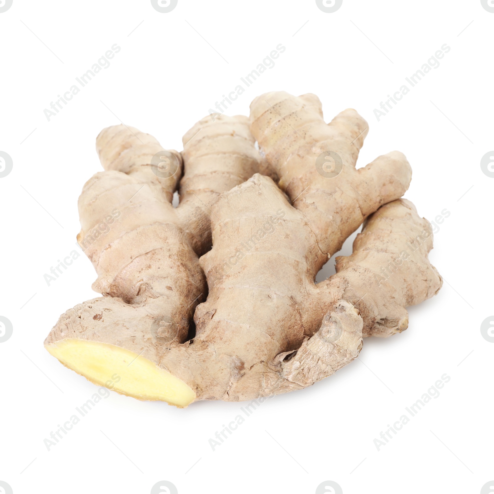 Photo of Fresh ginger isolated on white. Root vegetable