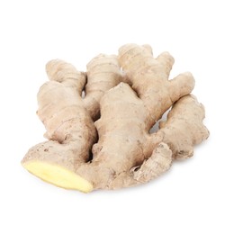 Photo of Fresh ginger isolated on white. Root vegetable