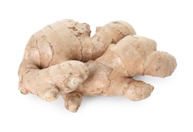 Photo of Fresh ginger isolated on white. Root vegetable