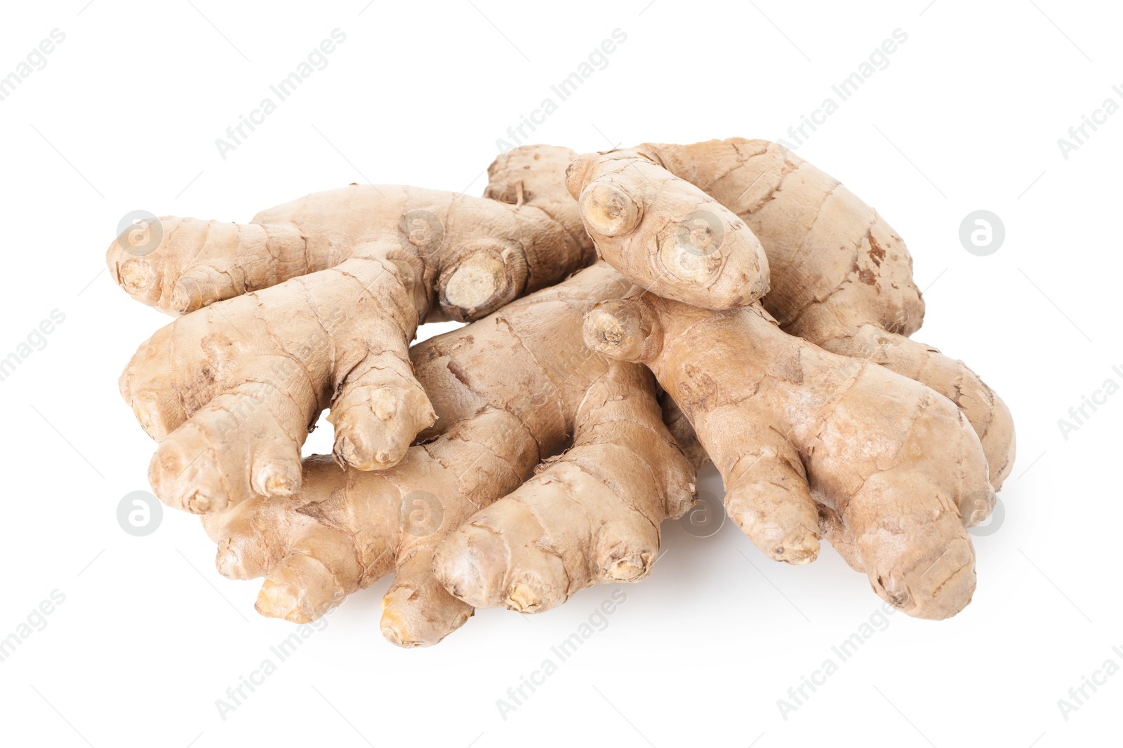 Photo of Fresh ginger isolated on white. Root vegetable