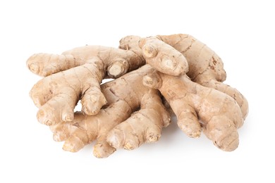 Photo of Fresh ginger isolated on white. Root vegetable