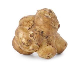 Photo of Fresh Jerusalem artichoke isolated on white. Root vegetable