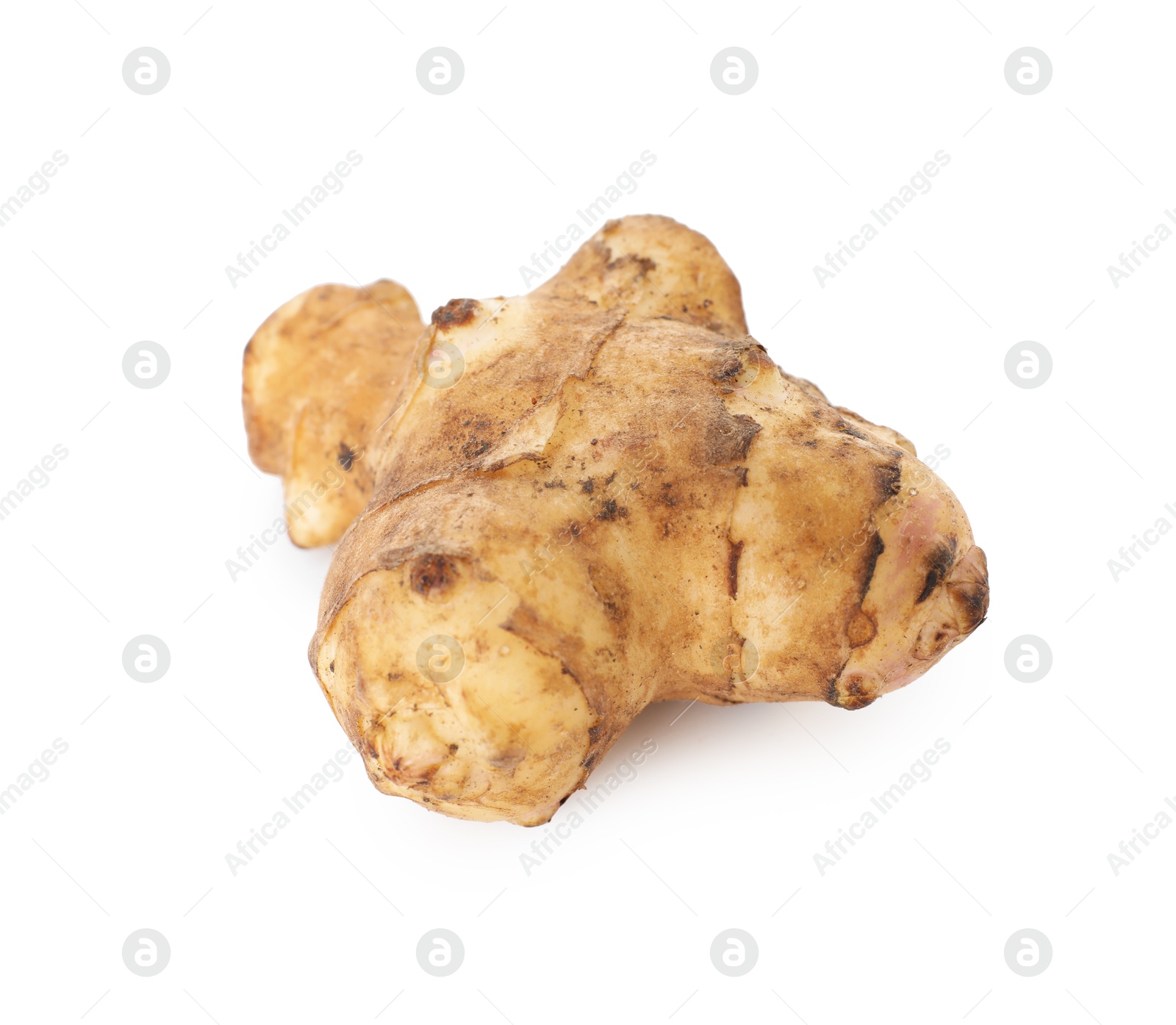 Photo of Fresh Jerusalem artichoke isolated on white. Root vegetable