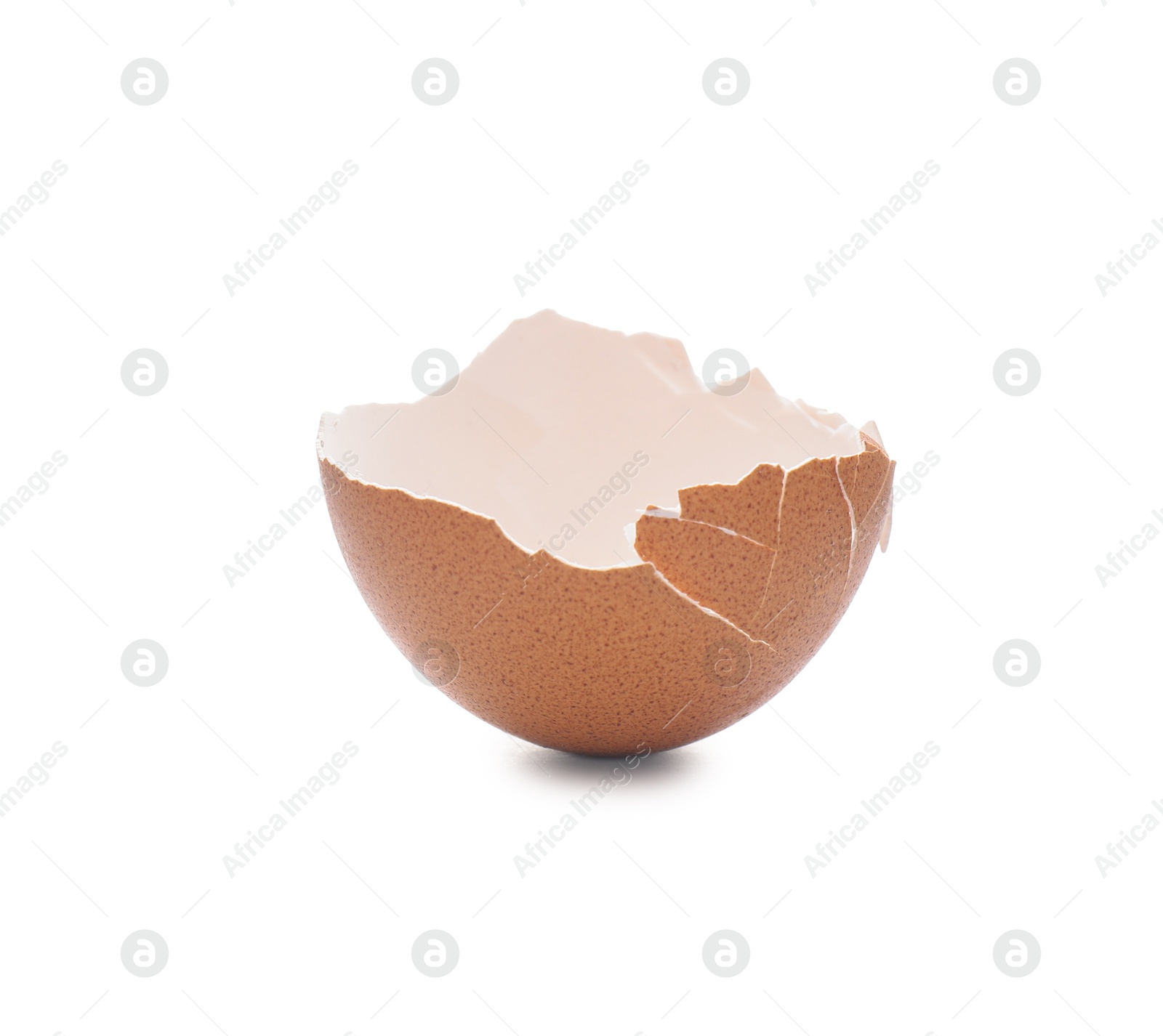 Photo of Piece of cracked eggshell isolated on white