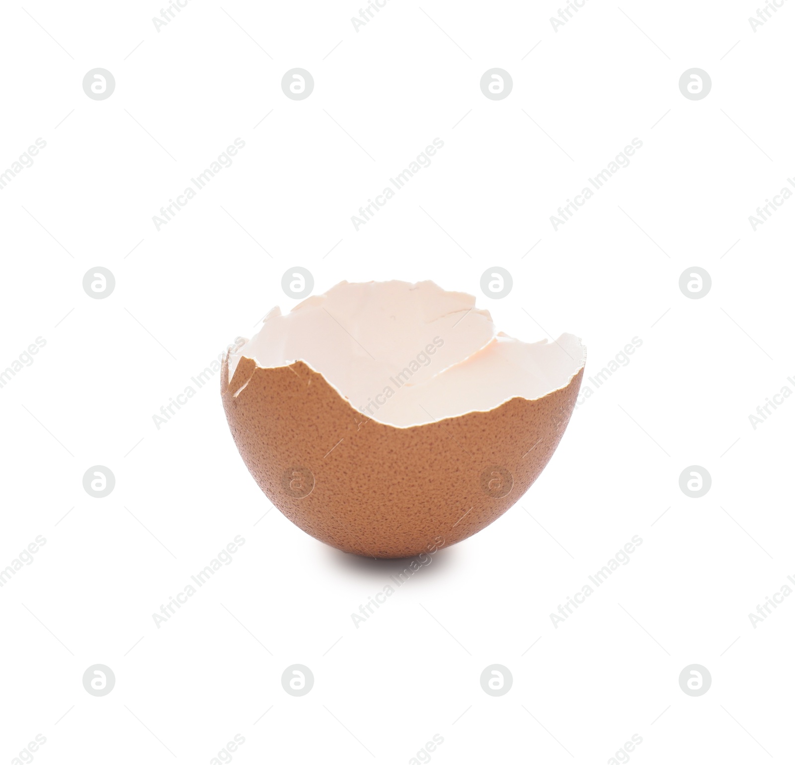 Photo of Piece of cracked eggshell isolated on white