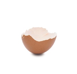 Photo of Piece of cracked eggshell isolated on white