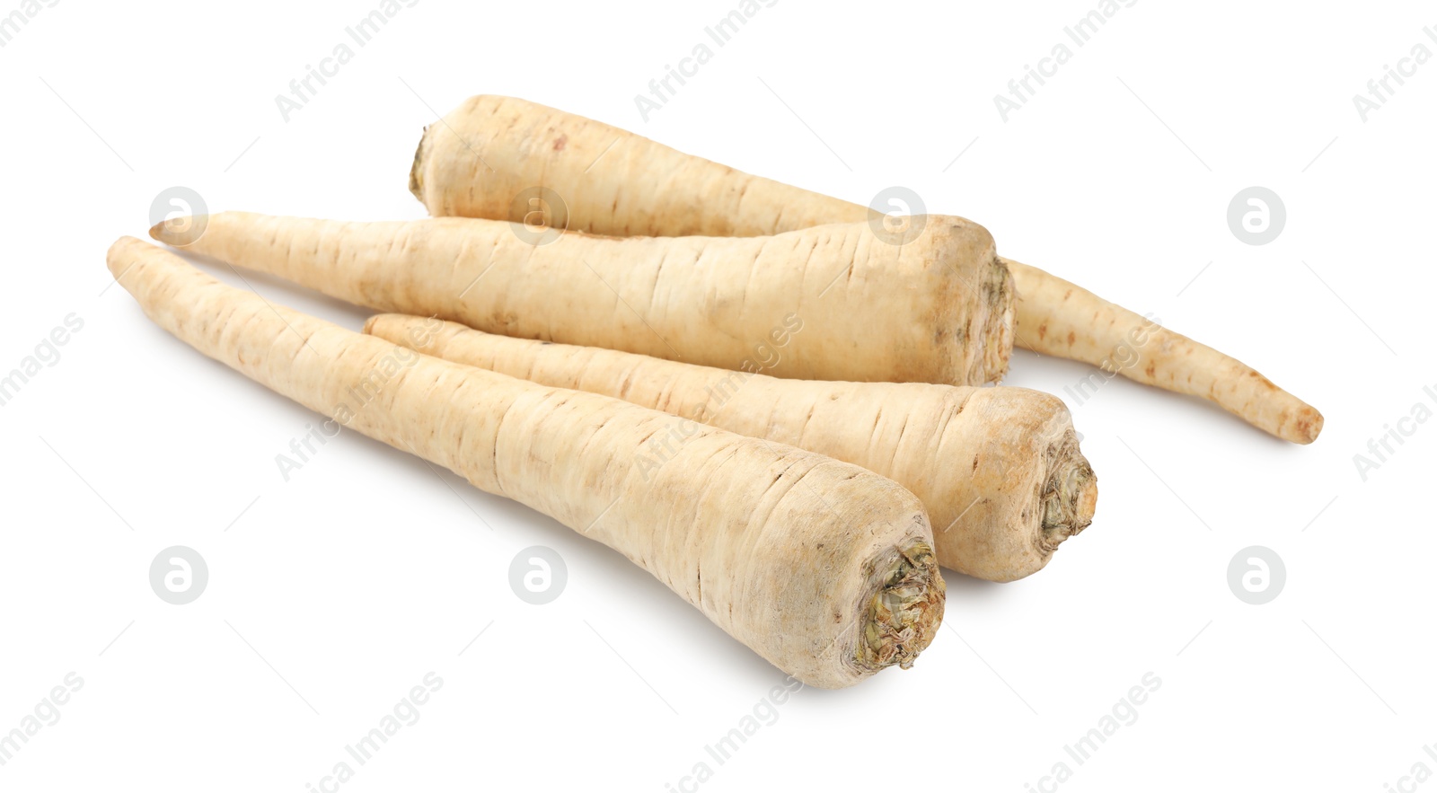 Photo of Many fresh parsley roots isolated on white