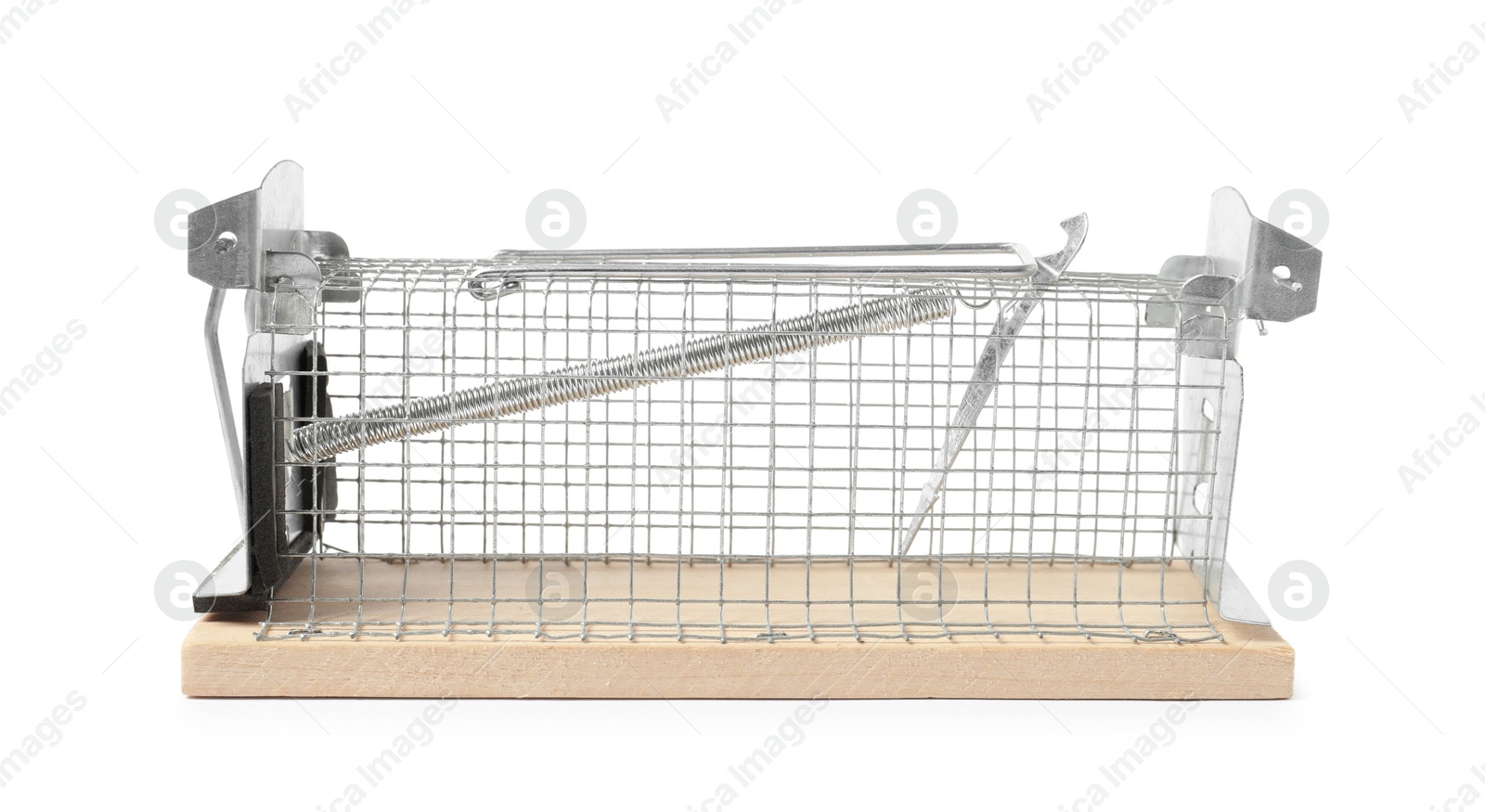 Photo of One empty mouse trap isolated on white