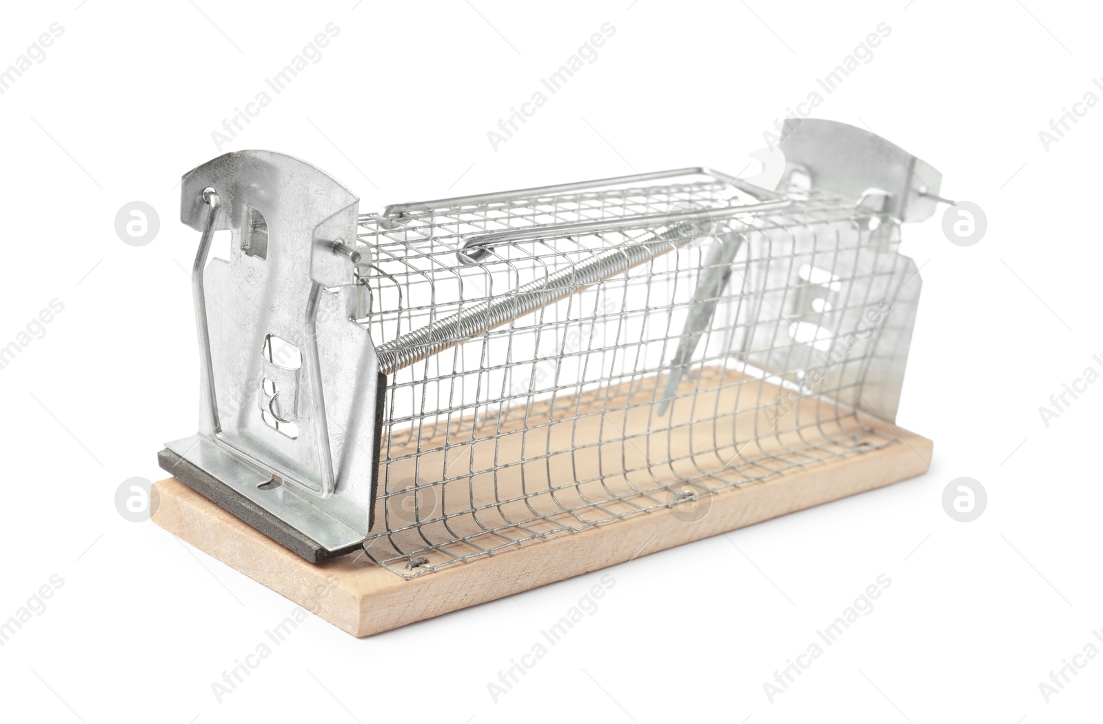 Photo of One empty mouse trap isolated on white