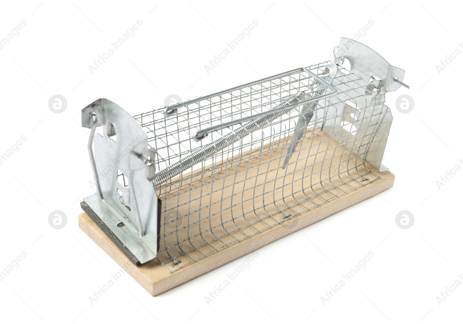 Photo of One empty mouse trap isolated on white