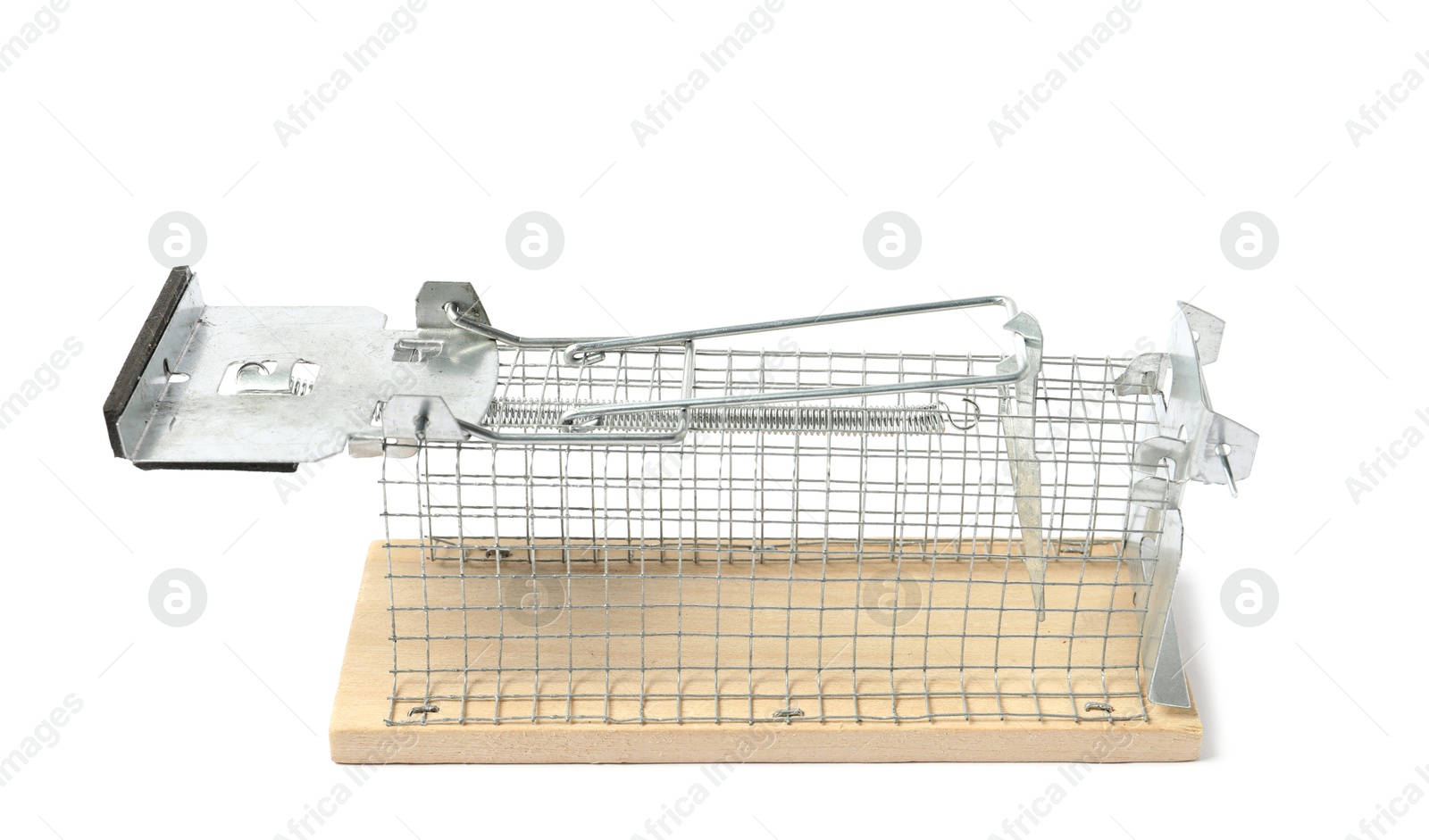 Photo of One empty mouse trap isolated on white