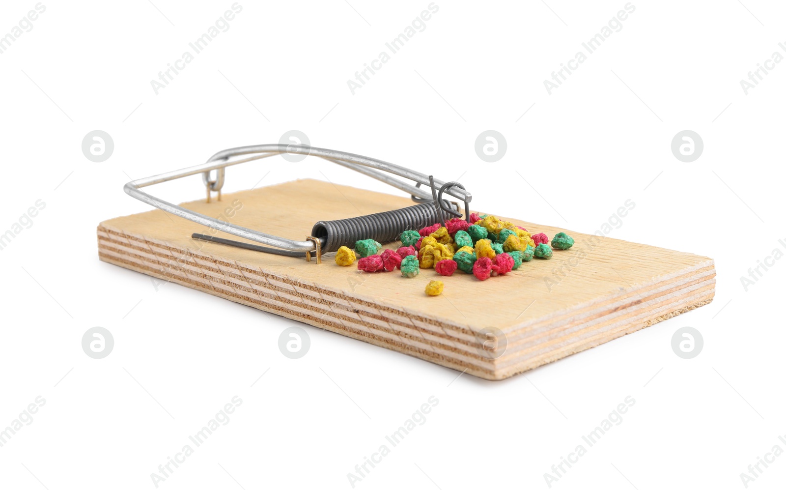 Photo of Mouse trap with rat poison isolated on white