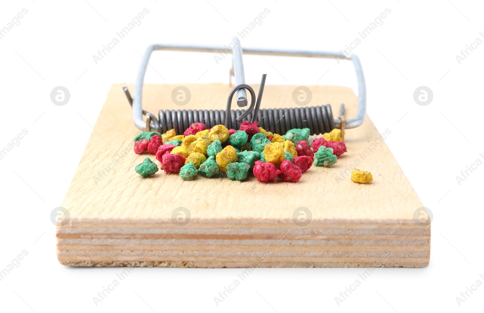 Photo of Mouse trap with rat poison isolated on white