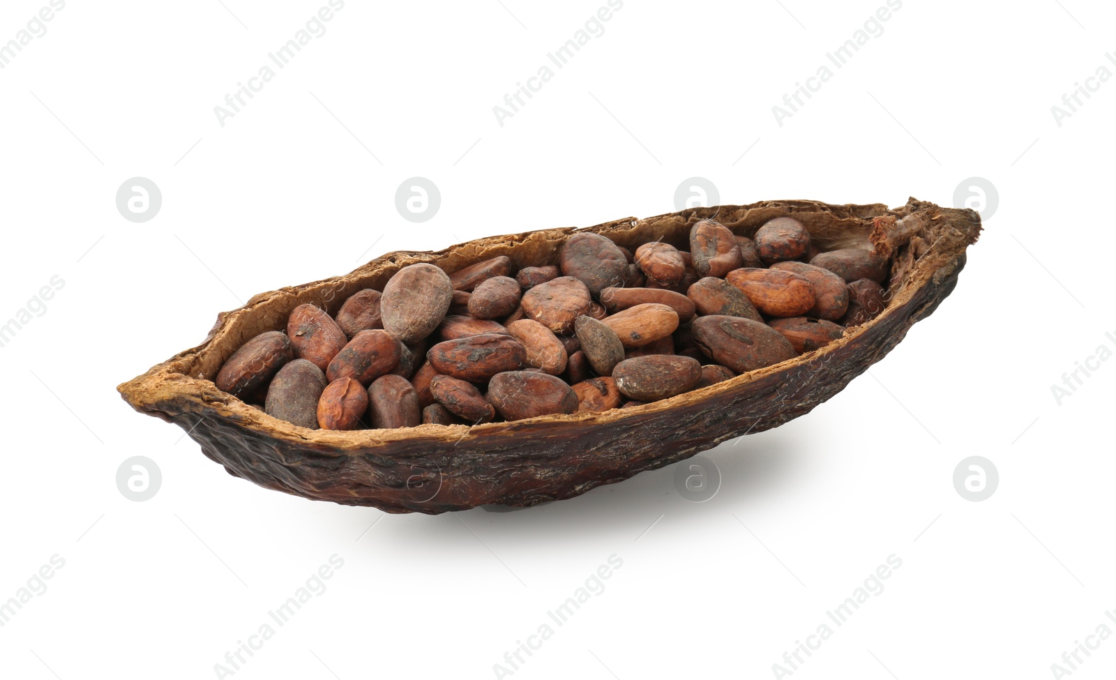 Photo of Cocoa pod with beans isolated on white