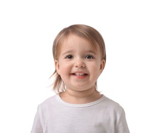 Cute little baby girl on white background