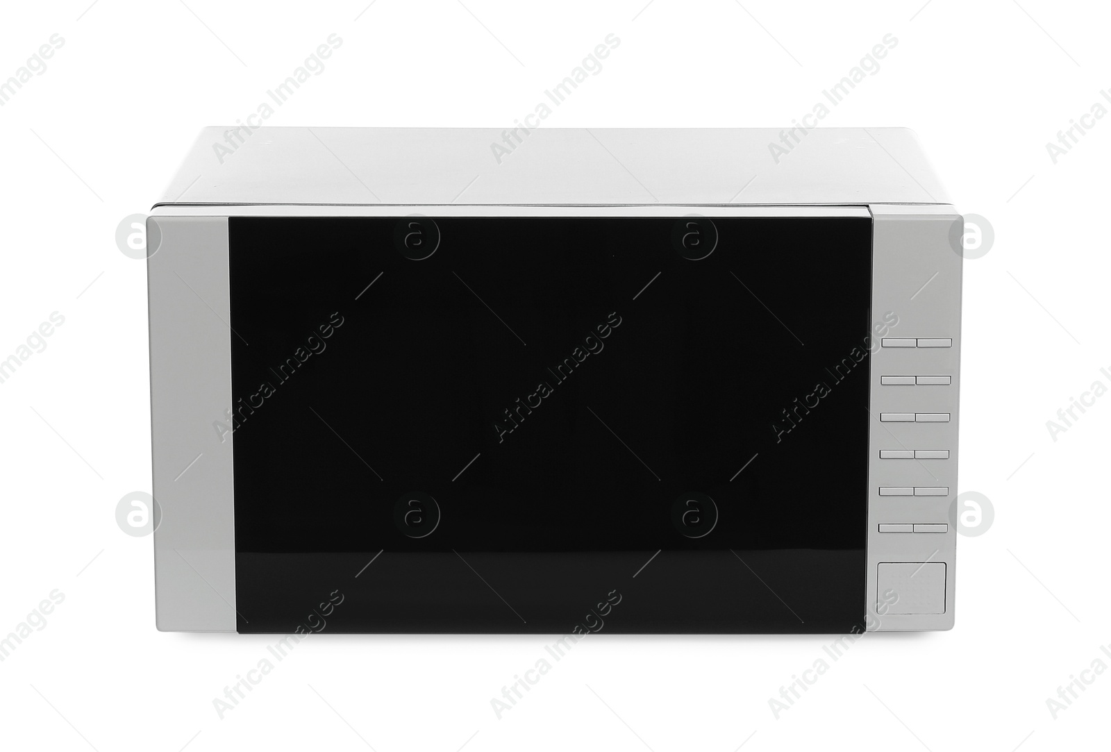 Photo of One closed microwave oven isolated on white