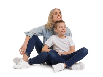 Photo of Happy mother and son on white background