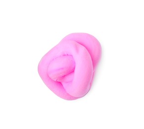 Photo of Bright pink play dough isolated on white, top view