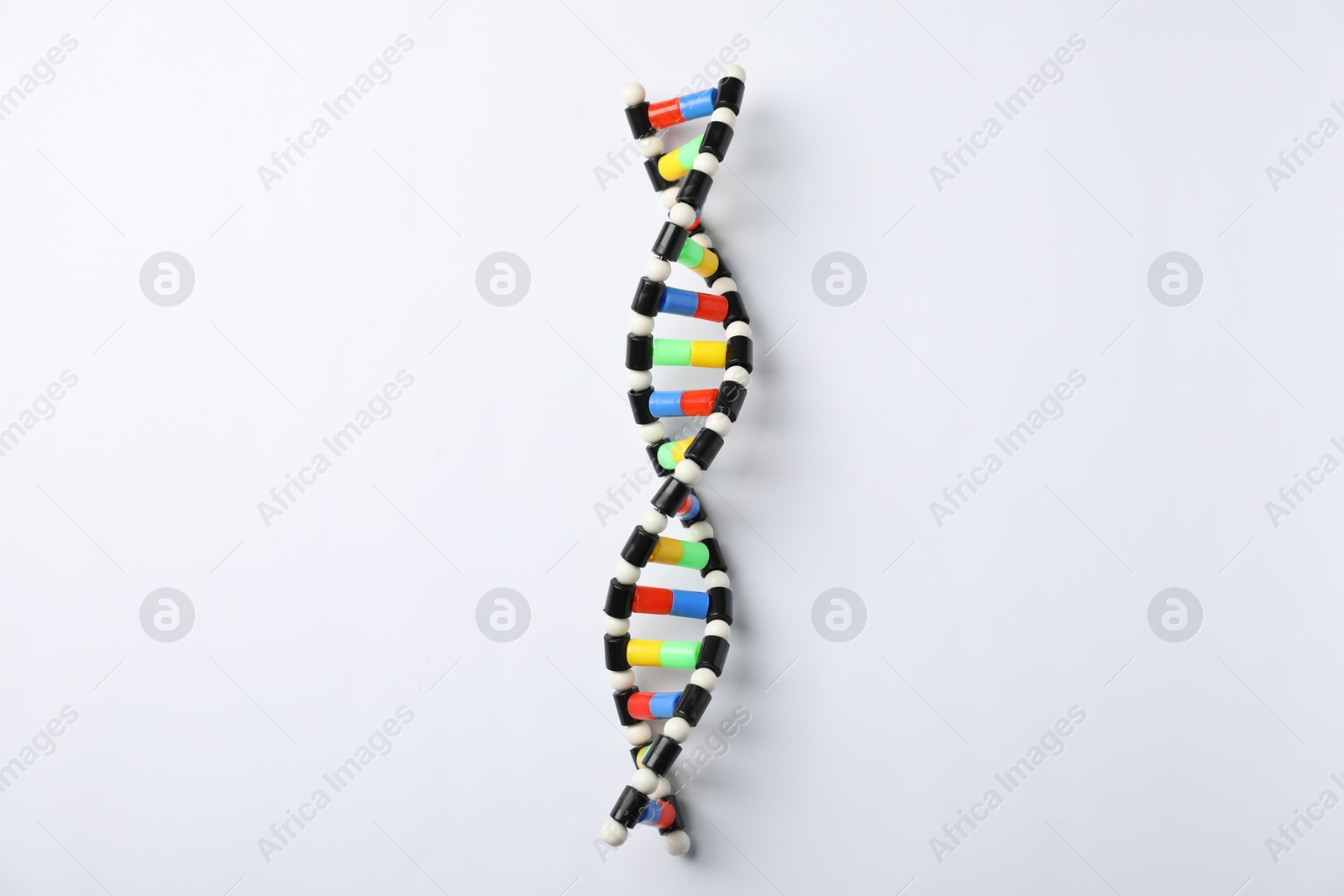 Photo of Colorful DNA structure model on white background, top view