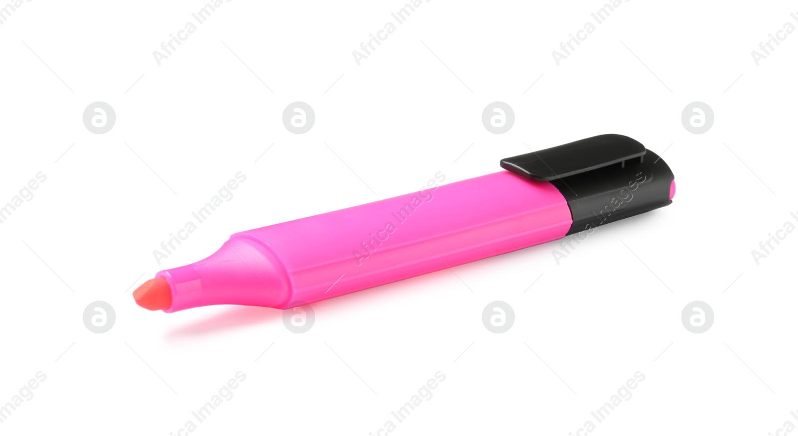 Photo of One bright highlighter isolated on white. School stationery