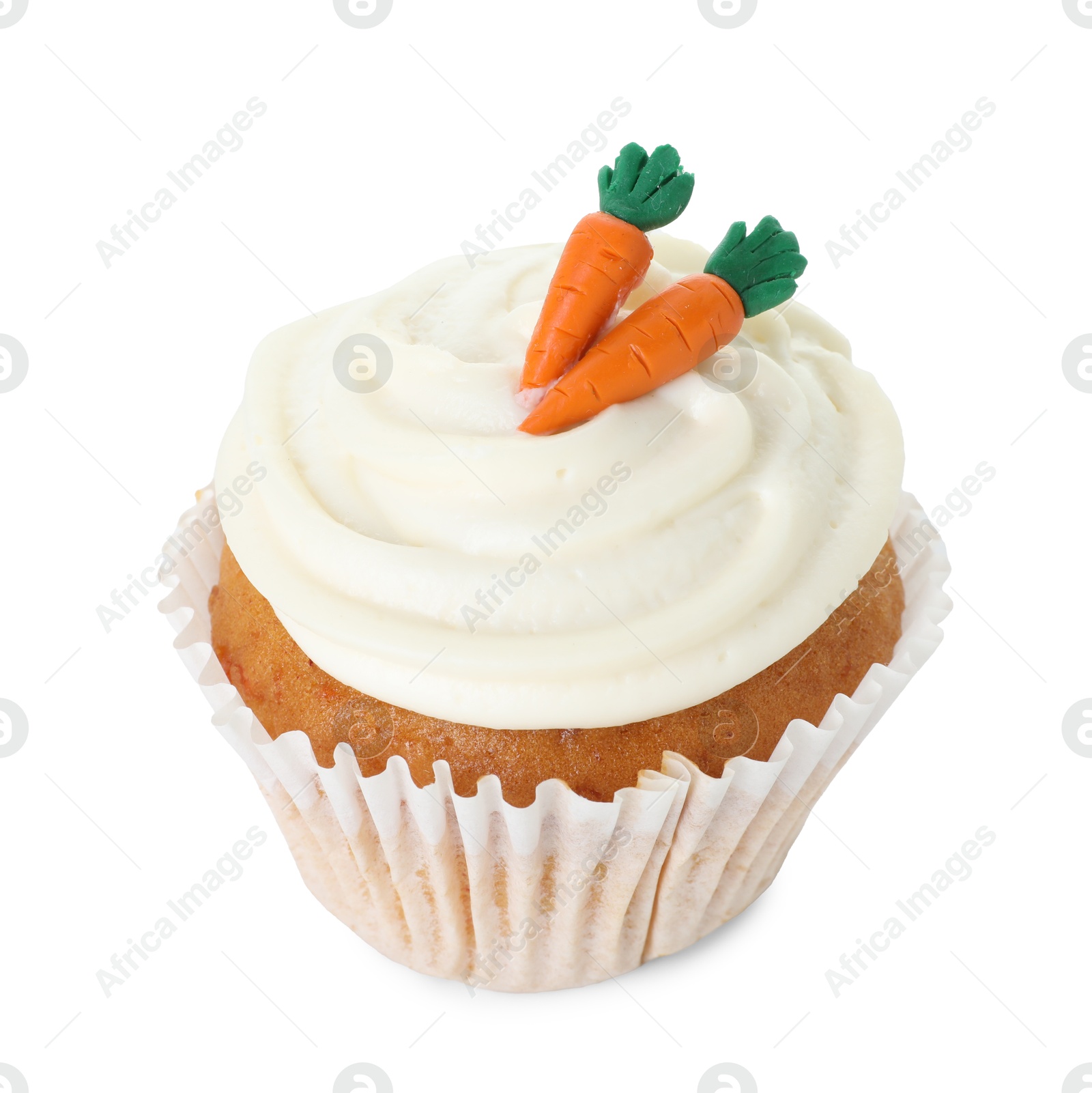 Photo of One delicious carrot cupcake isolated on white