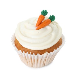 Photo of One delicious carrot cupcake isolated on white