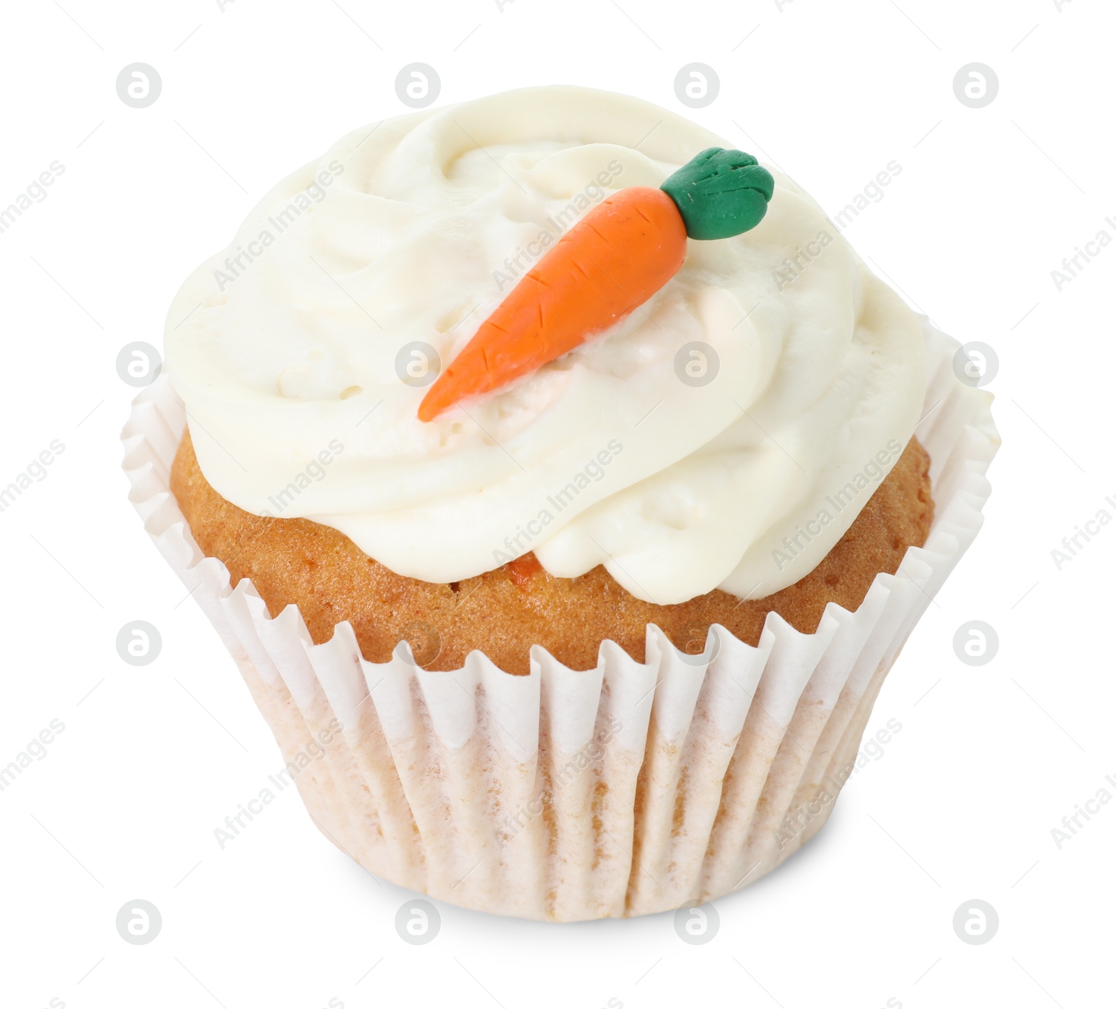 Photo of One delicious carrot cupcake isolated on white