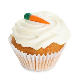 Photo of One delicious carrot cupcake isolated on white