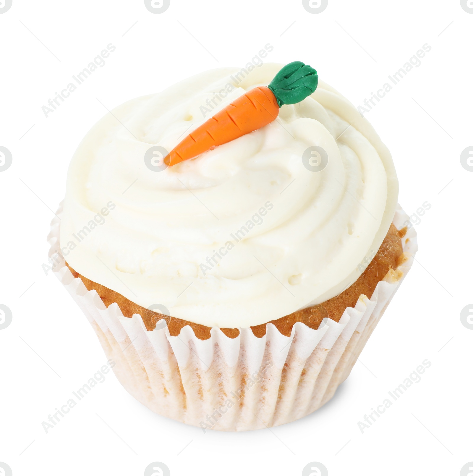 Photo of One delicious carrot cupcake isolated on white