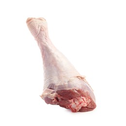 Photo of One raw turkey drumstick isolated on white