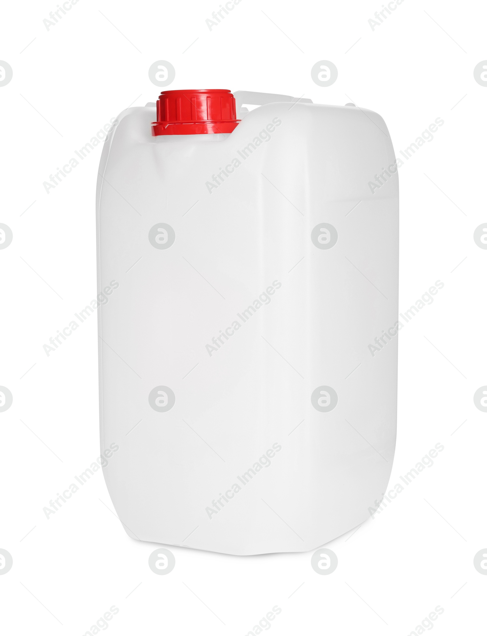 Photo of One plastic canister with cap on white background