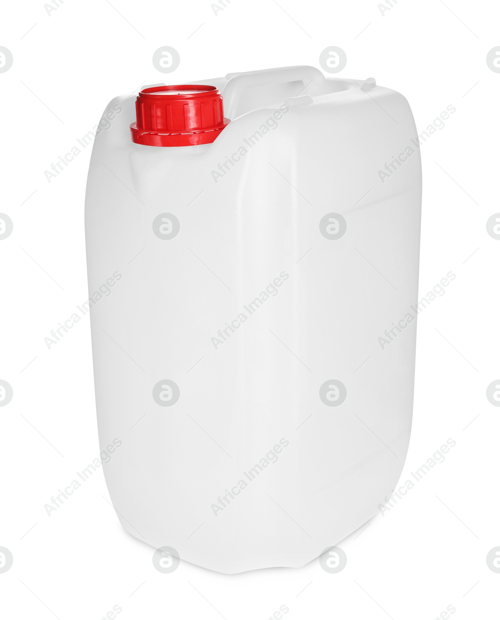 Photo of One plastic canister with cap on white background