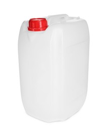 Photo of One plastic canister with cap on white background