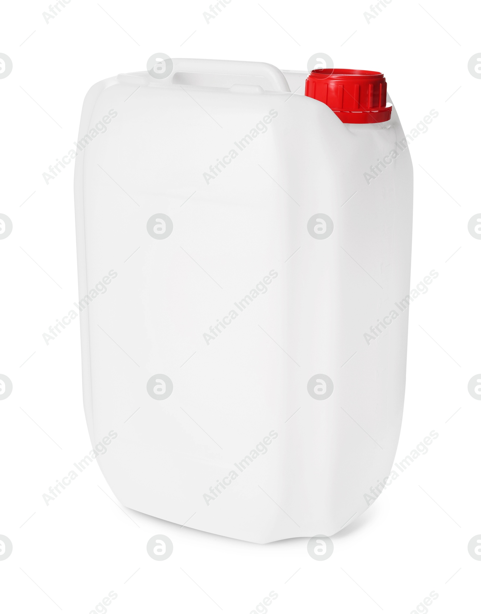 Photo of One plastic canister with cap on white background