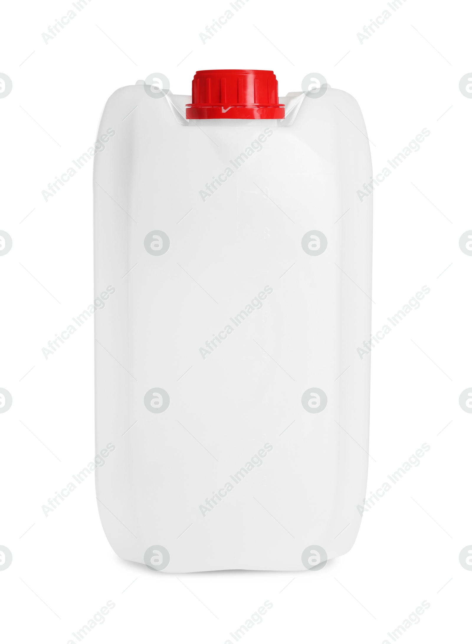 Photo of One plastic canister with cap on white background