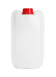 Photo of One plastic canister with cap on white background