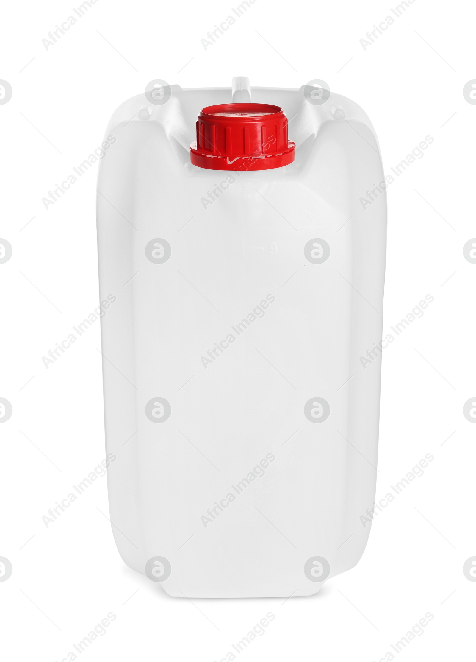 Photo of One plastic canister with cap on white background