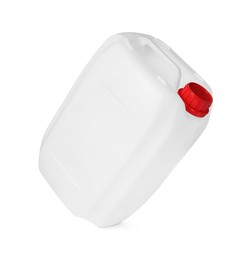 Photo of One plastic canister in air on white background