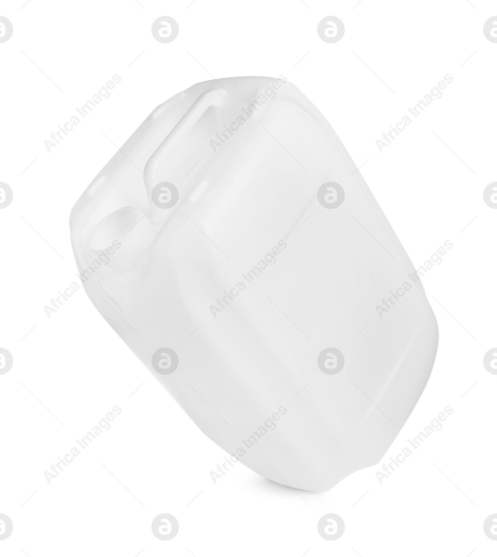 Photo of One plastic canister in air on white background