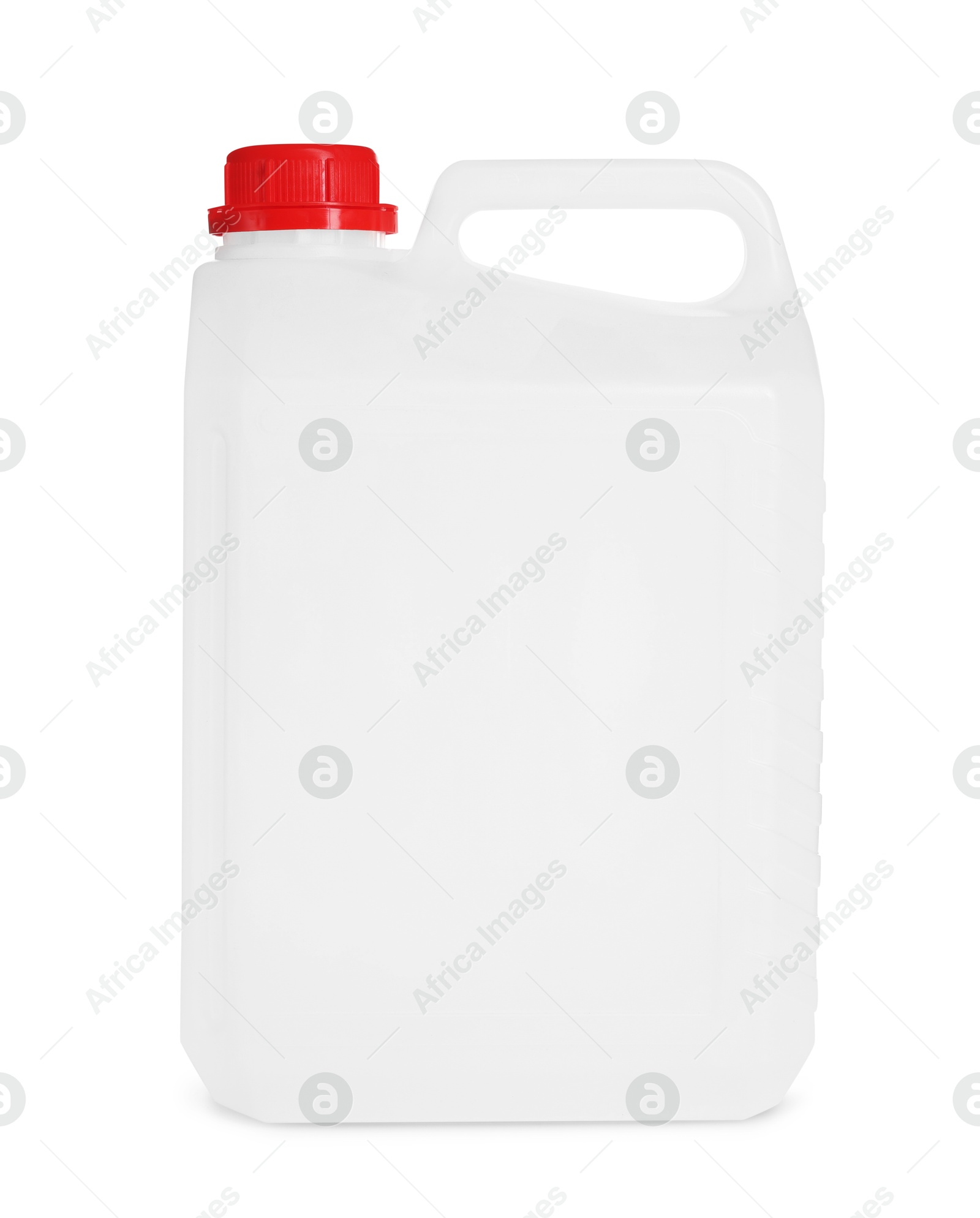 Photo of One plastic canister with cap on white background