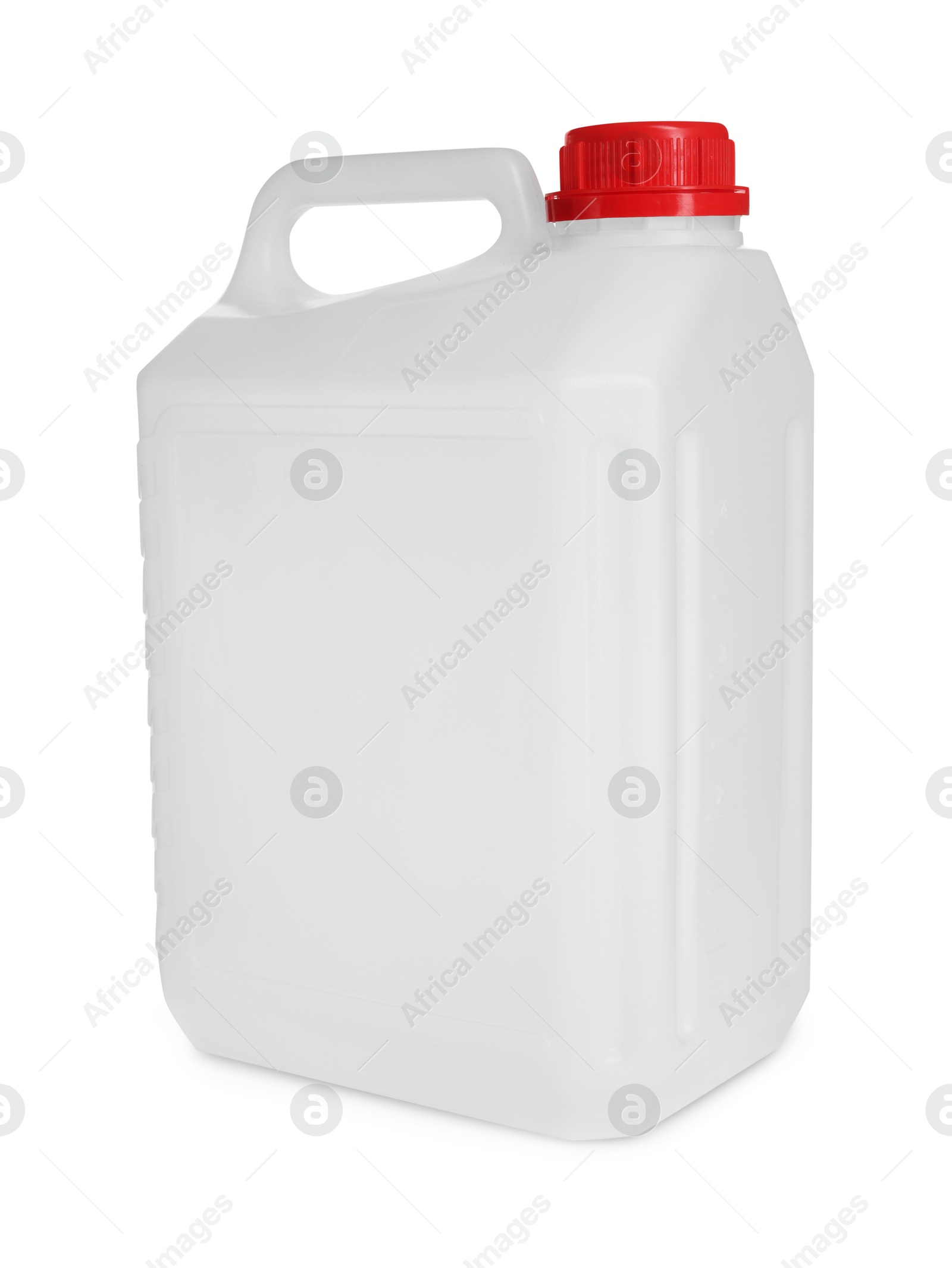 Photo of One plastic canister with cap on white background