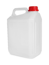 Photo of One plastic canister with cap on white background