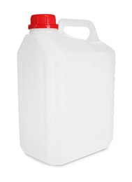 Photo of One plastic canister with cap on white background