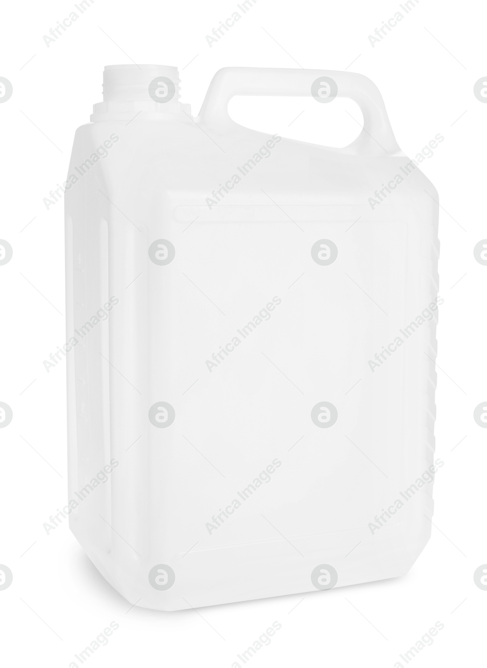 Photo of One clean plastic canister on white background