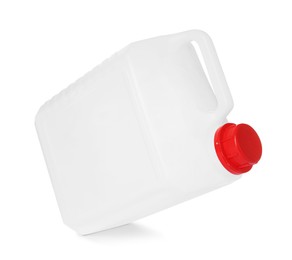 One plastic canister in air on white background