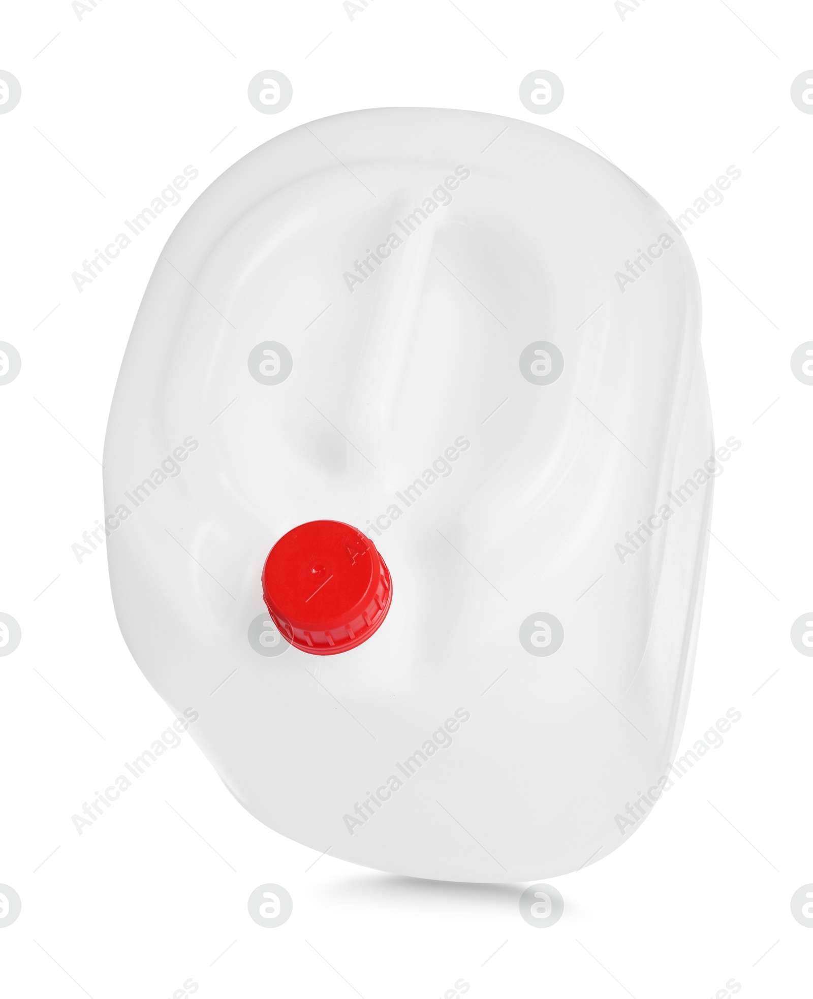 Photo of One plastic canister in air on white background