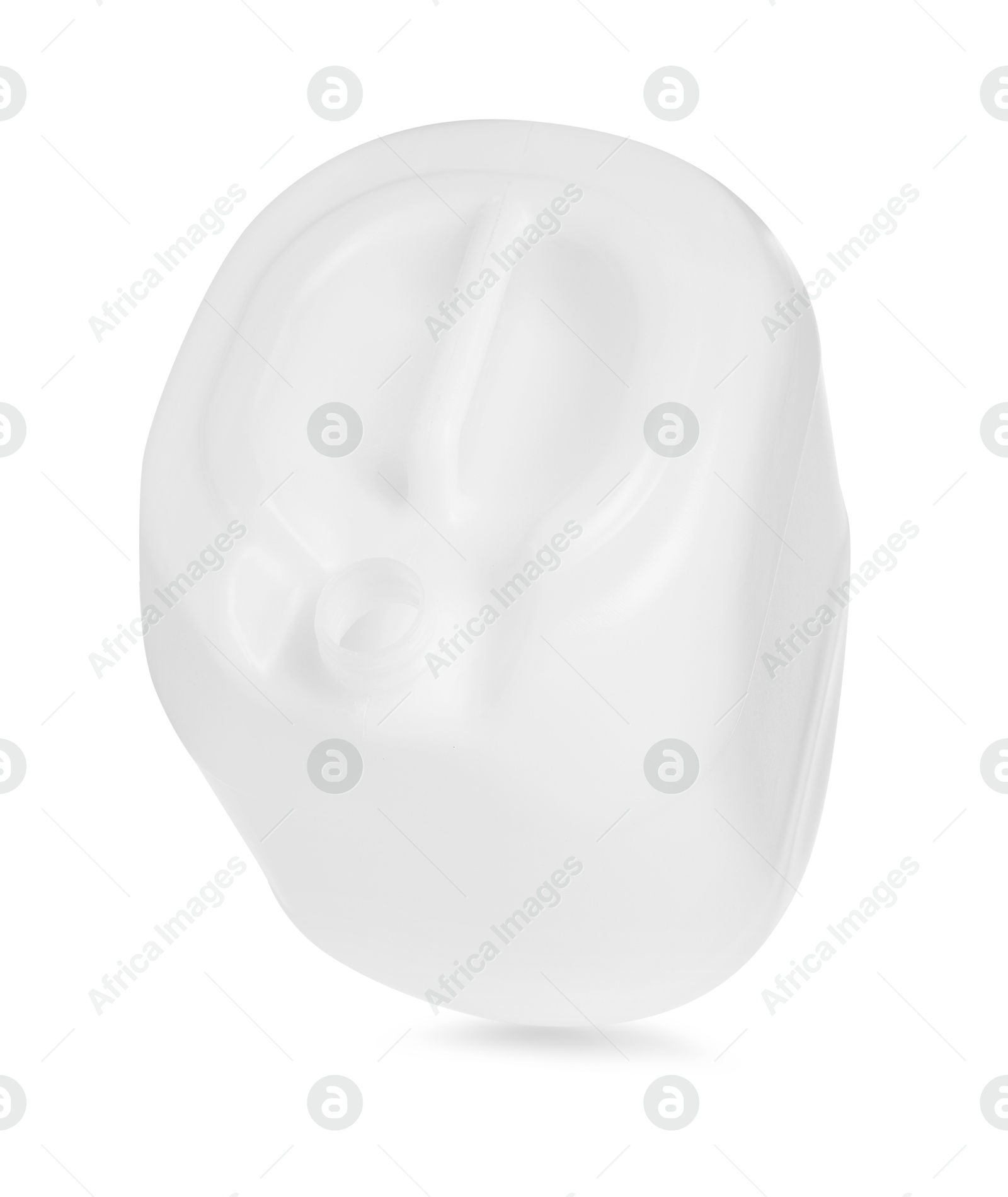 Photo of One plastic canister in air on white background